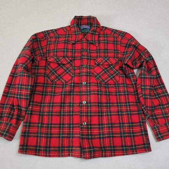 Vintage Pendleton Plaid Wool Jacket Shirt Size M Red Made in USA